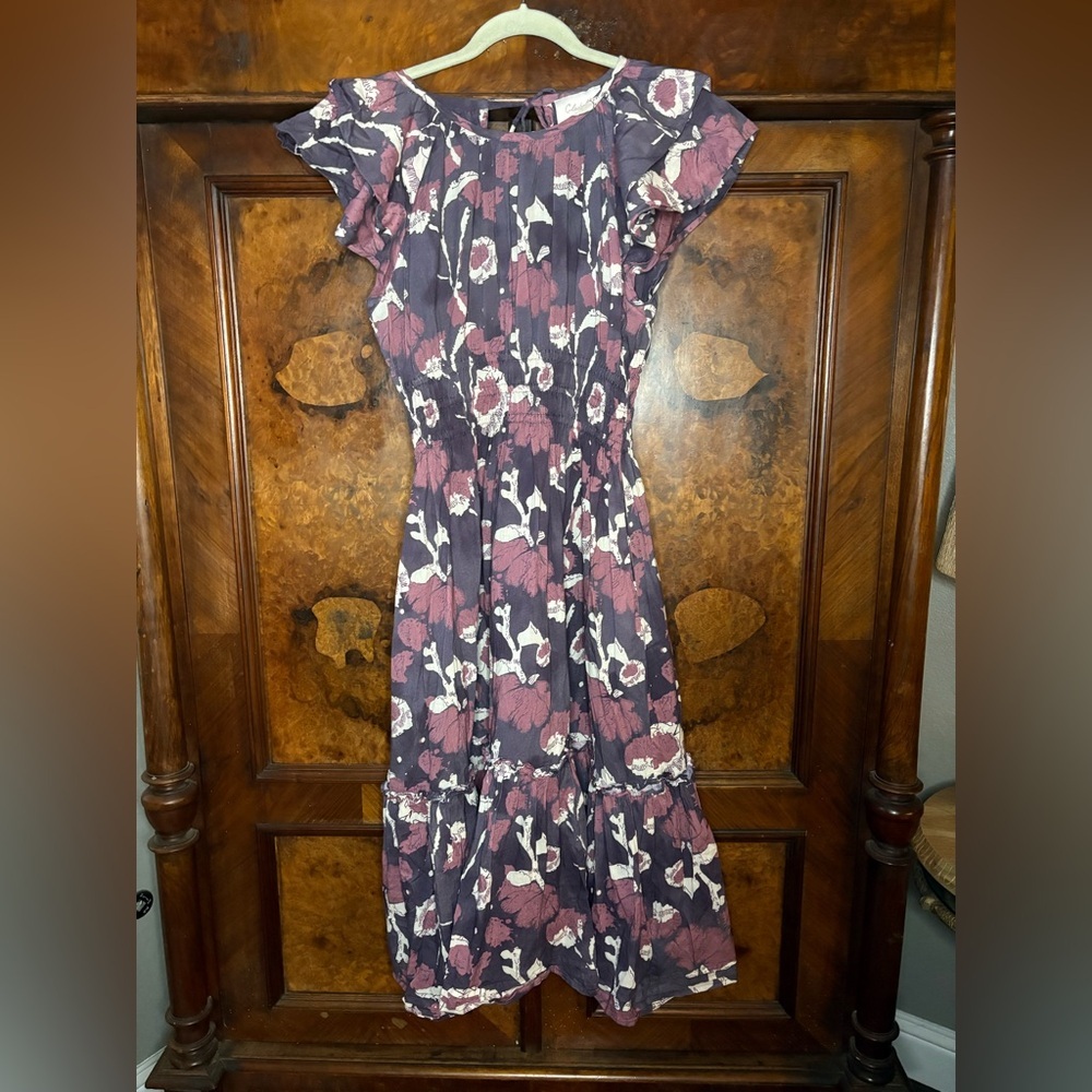Cleobella Floral Midi Dress in Plum, Dusty Rose & Ivory